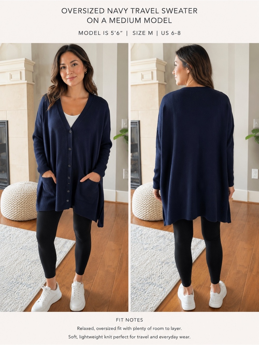 Splendid Oversized Navy Button-Front Travel Sweater